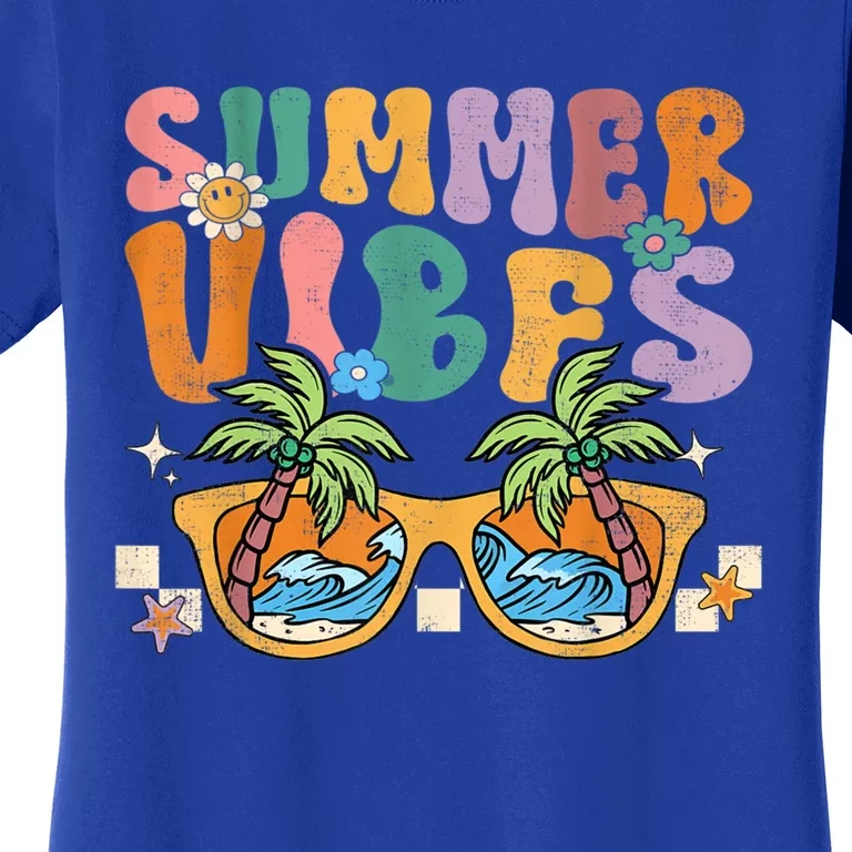 Retro Summer Vibes Groovy Glasses Vacay Vibes Beach Gift Women's T-Shirt