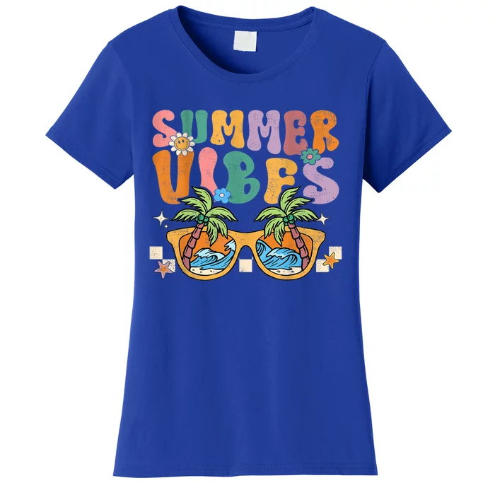 Retro Summer Vibes Groovy Glasses Vacay Vibes Beach Gift Women's T-Shirt