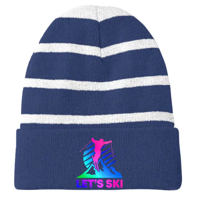 Retro Ski Vintage 80s 90s Skiing Outfit Striped Beanie with Solid Band