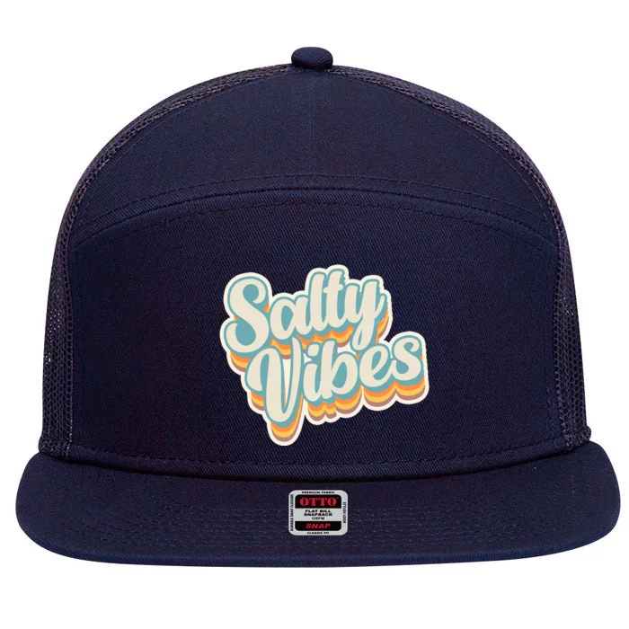 Retro Salty Vibes Beach Lover 7 Panel Mesh Trucker Snapback Hat