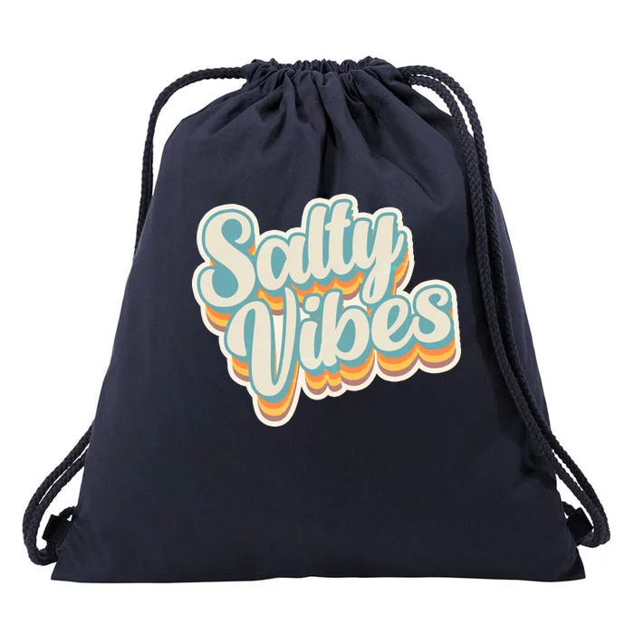 Retro Salty Vibes Beach Lover Drawstring Bag