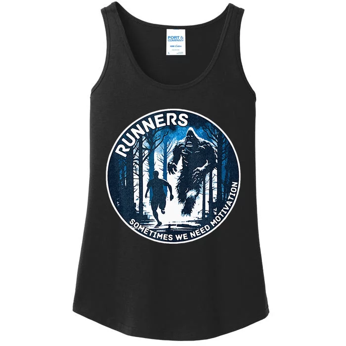 RUNNERS SOMETIMES WE NEED MOTIVATION Bigfoot Running Ladies Essential Tank