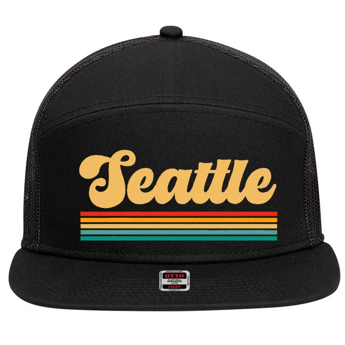 Retro Seattle Washington 7 Panel Mesh Trucker Snapback Hat