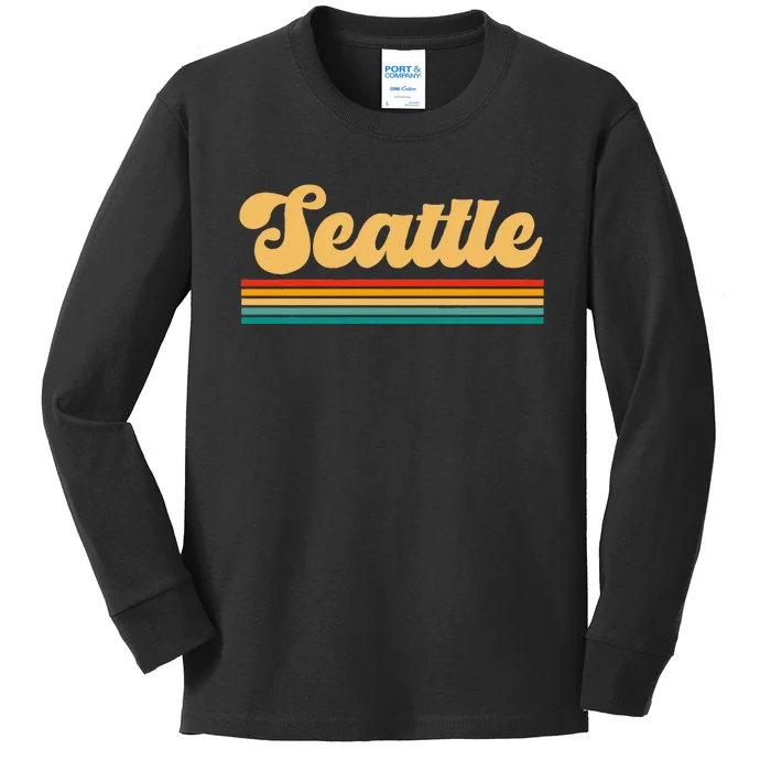 Retro Seattle Washington Kids Long Sleeve Shirt