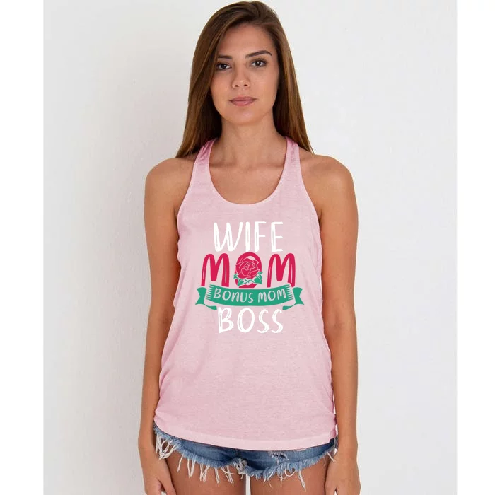 Roses Stepmom Wife Boss Mothers Day Funny Bonus Mom Gift Women's Knotted Racerback Tank