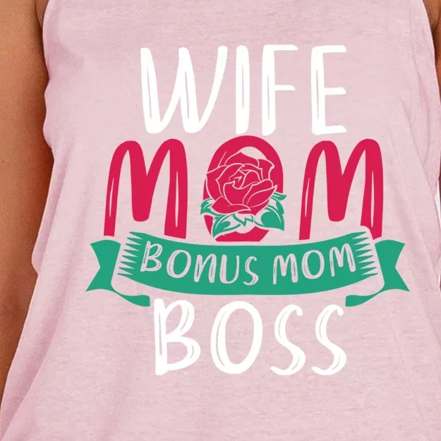 Roses Stepmom Wife Boss Mothers Day Funny Bonus Mom Gift Women's Knotted Racerback Tank