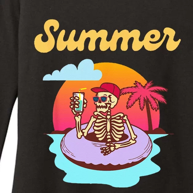 Retro Skeleton With Sunglasses Summer Goth Vacation Skull Womens CVC Long Sleeve Shirt