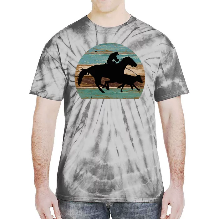 Retro Style Western Cowhorse Calf Roping Tie-Dye T-Shirt