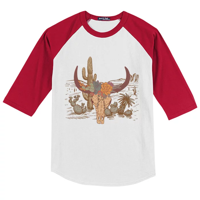 Rodeo Sweatshirt Western Skull Kids Colorblock Raglan Jersey