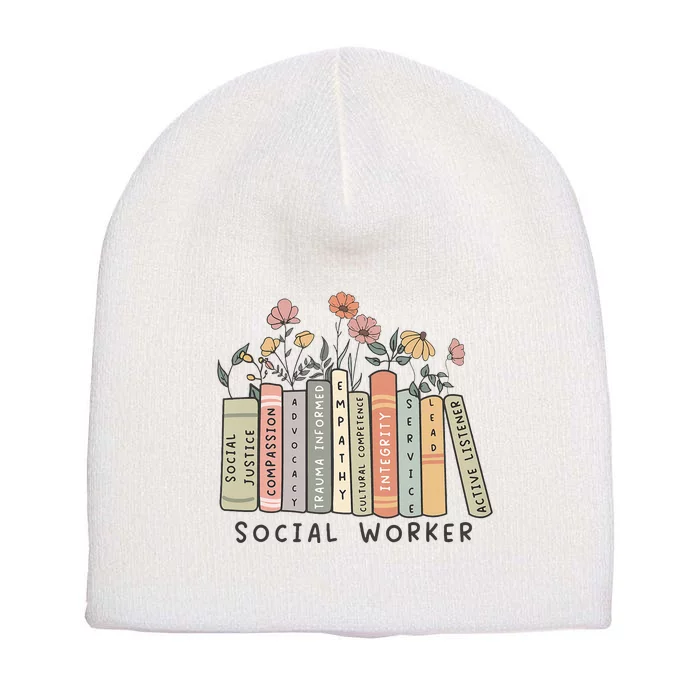 Retro Social Worker Wildflowers Advocate Social Justice Short Acrylic Beanie