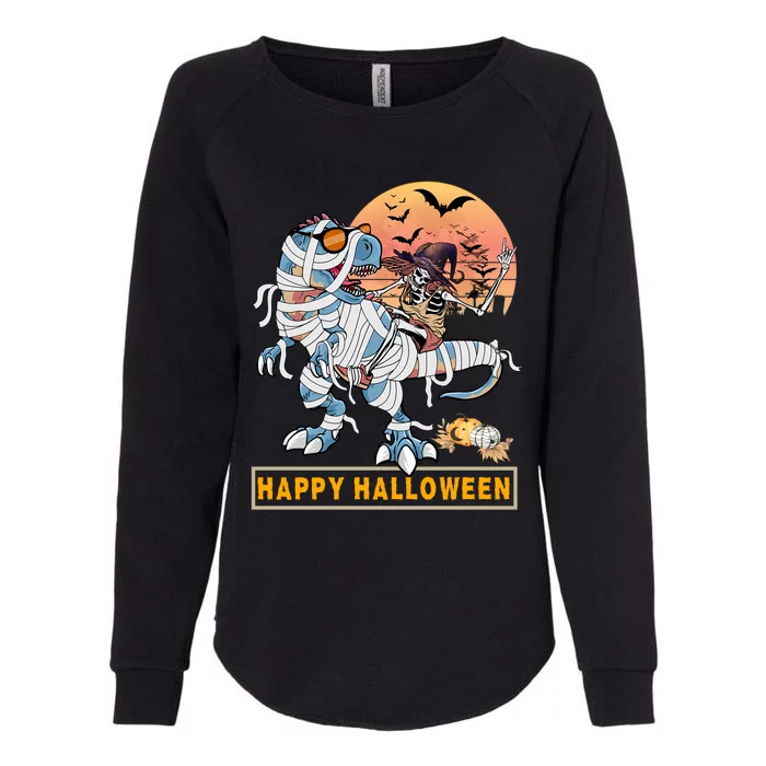 Rocker Skeleton Witch Riding Mummy Dinosaur T Rex Halloween Gift Womens California Wash Sweatshirt