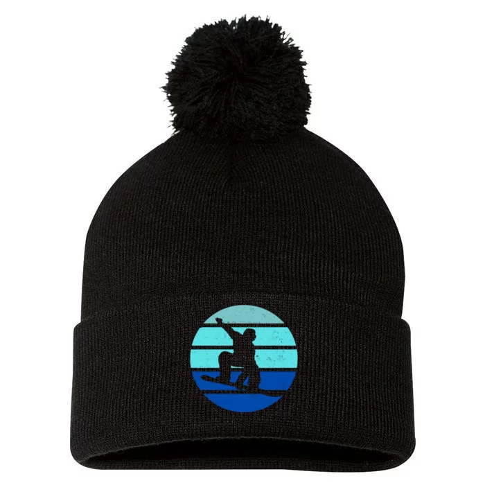 Retro Snowboarding Winter Sport Pom Pom 12in Knit Beanie