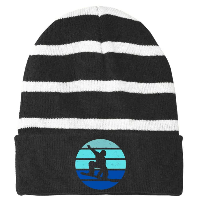 Retro Snowboarding Winter Sport Striped Beanie with Solid Band