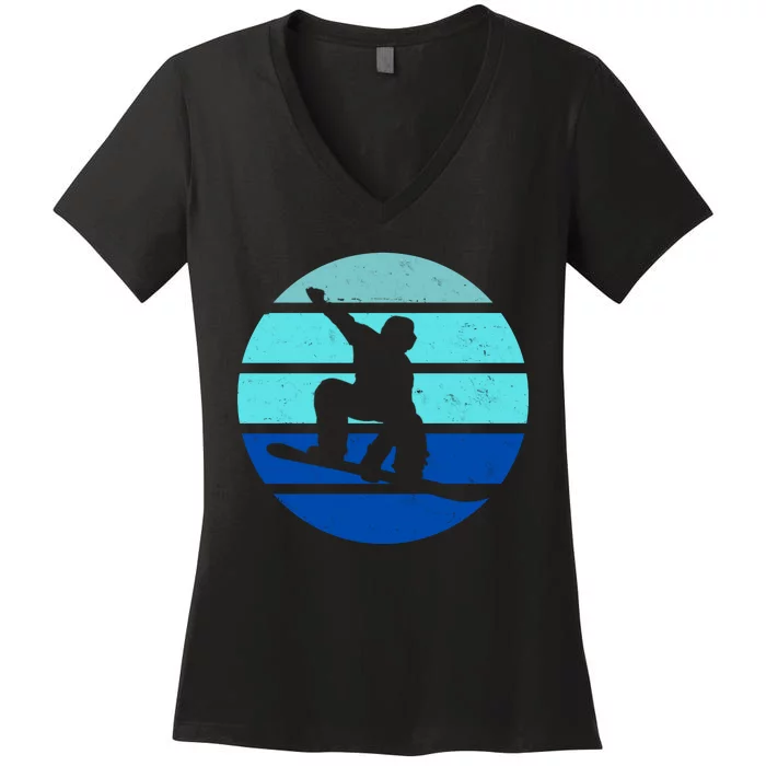 Retro Snowboarding Winter Sport Women's V-Neck T-Shirt