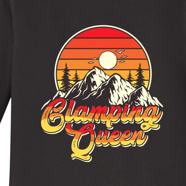 Retro Sunset Womens Glamping Queen Funny Camping Camper Gift Baby Long Sleeve Bodysuit