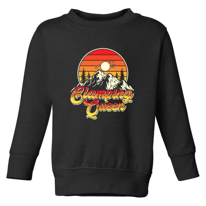 Retro Sunset Womens Glamping Queen Funny Camping Camper Gift Toddler Sweatshirt