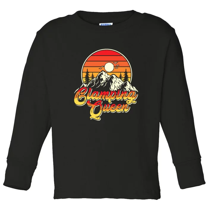 Retro Sunset Womens Glamping Queen Funny Camping Camper Gift Toddler Long Sleeve Shirt