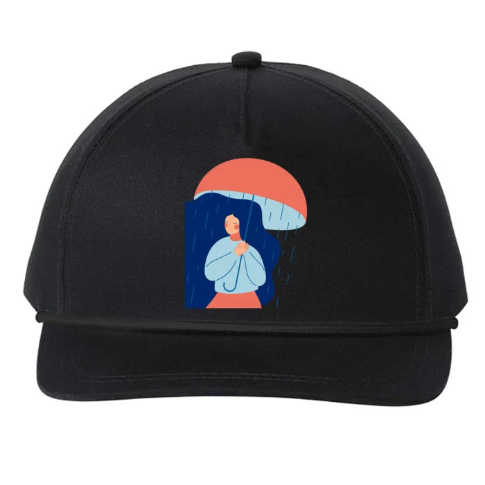 Rainy Sad Woman With Umbrella Mental Health Awareness Snapback Five-Panel Rope Hat