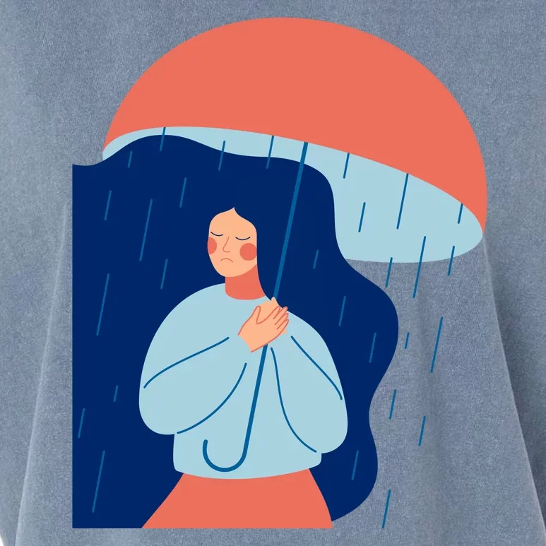 Rainy Sad Woman With Umbrella Mental Health Awareness Garment-Dyed Women's Muscle Tee