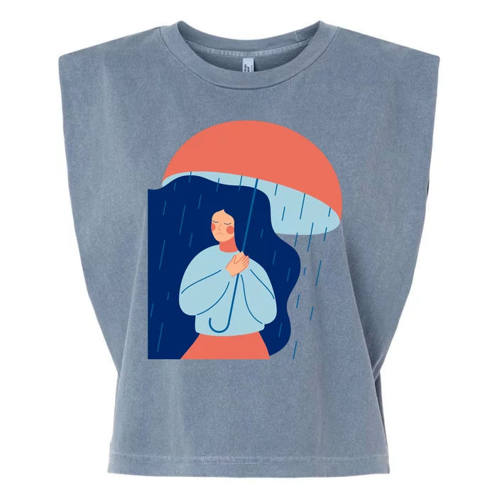 Rainy Sad Woman With Umbrella Mental Health Awareness Garment-Dyed Women's Muscle Tee