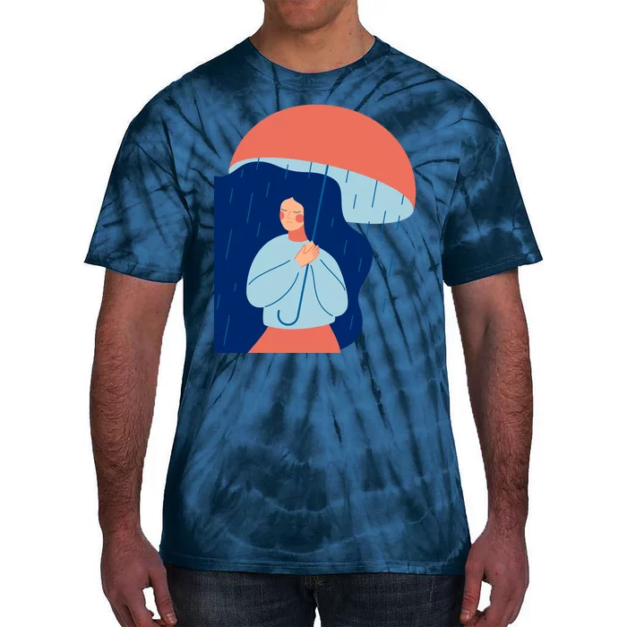 Rainy Sad Woman With Umbrella Mental Health Awareness Tie-Dye T-Shirt