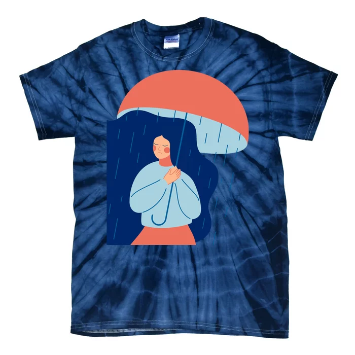 Rainy Sad Woman With Umbrella Mental Health Awareness Tie-Dye T-Shirt