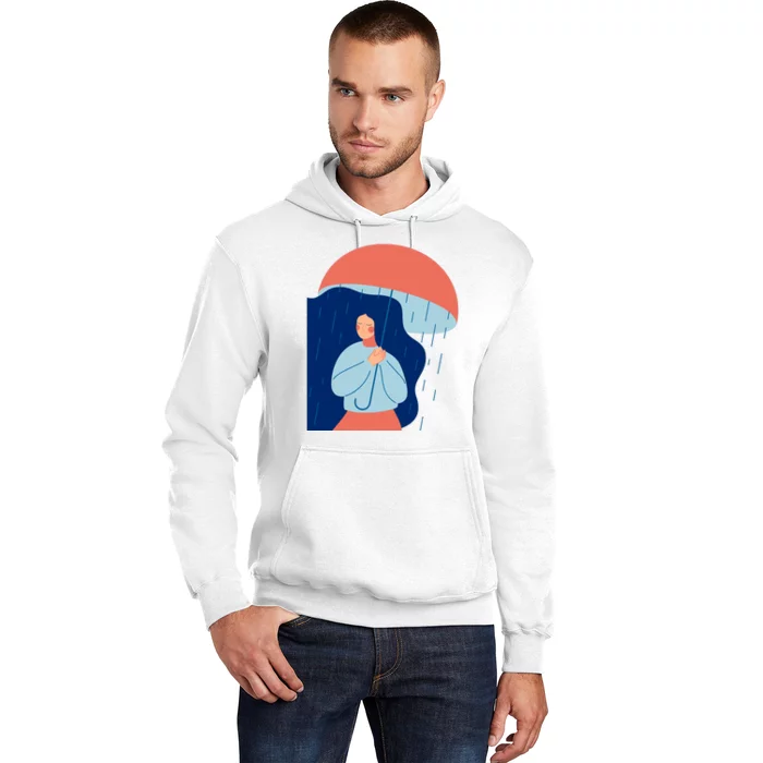 Rainy Sad Woman With Umbrella Mental Health Awareness Hoodie