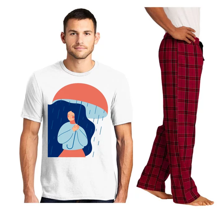 Rainy Sad Woman With Umbrella Mental Health Awareness Pajama Set