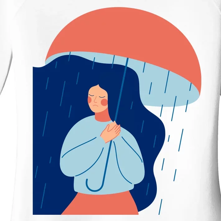 Rainy Sad Woman With Umbrella Mental Health Awareness Women's Perfect Tri Tunic Long Sleeve Shirt