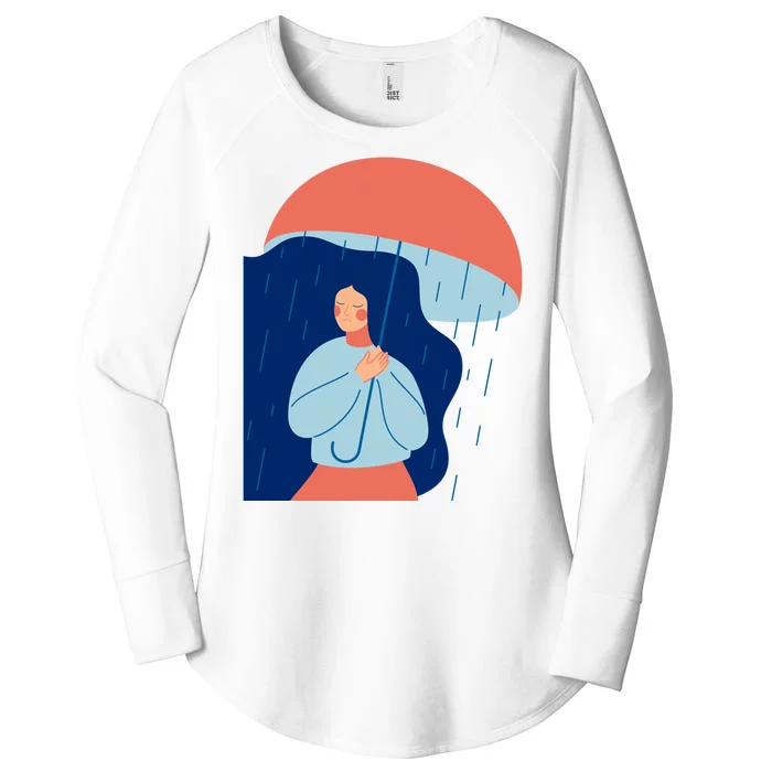 Rainy Sad Woman With Umbrella Mental Health Awareness Women's Perfect Tri Tunic Long Sleeve Shirt