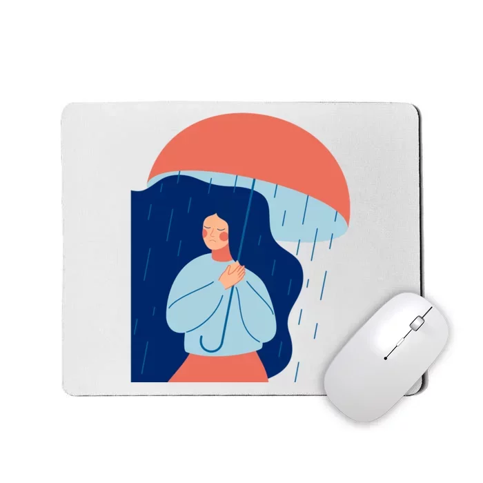 Rainy Sad Woman With Umbrella Mental Health Awareness Mousepad