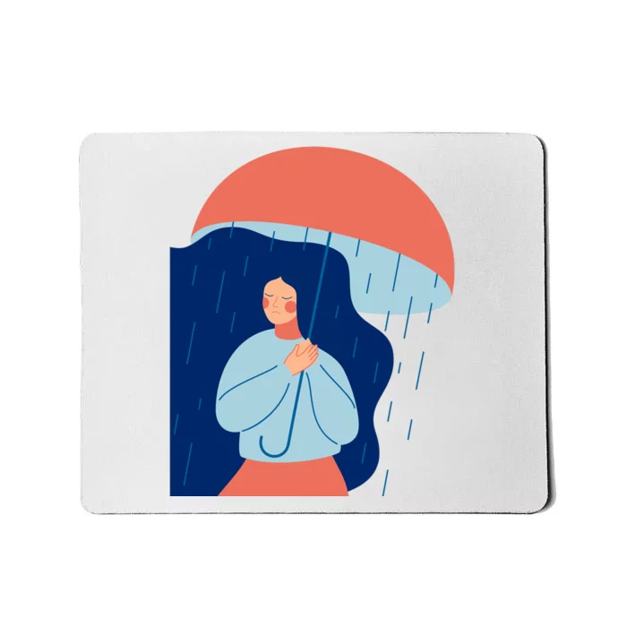 Rainy Sad Woman With Umbrella Mental Health Awareness Mousepad