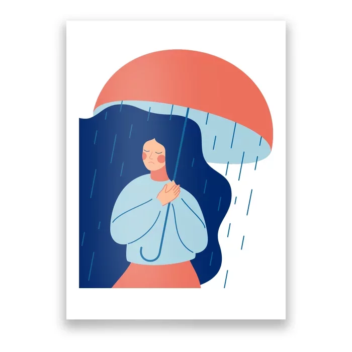 Rainy Sad Woman With Umbrella Mental Health Awareness Poster