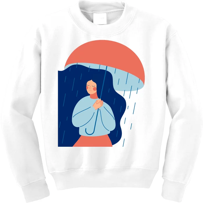 Rainy Sad Woman With Umbrella Mental Health Awareness Kids Sweatshirt