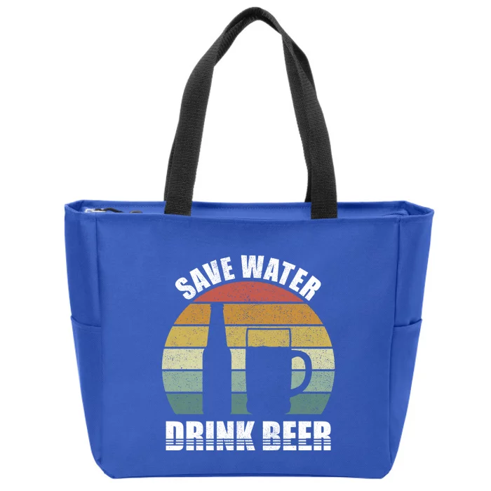 Retro Save Water Beer Gift Craft Beer Lovers Vintage Gift Zip Tote Bag