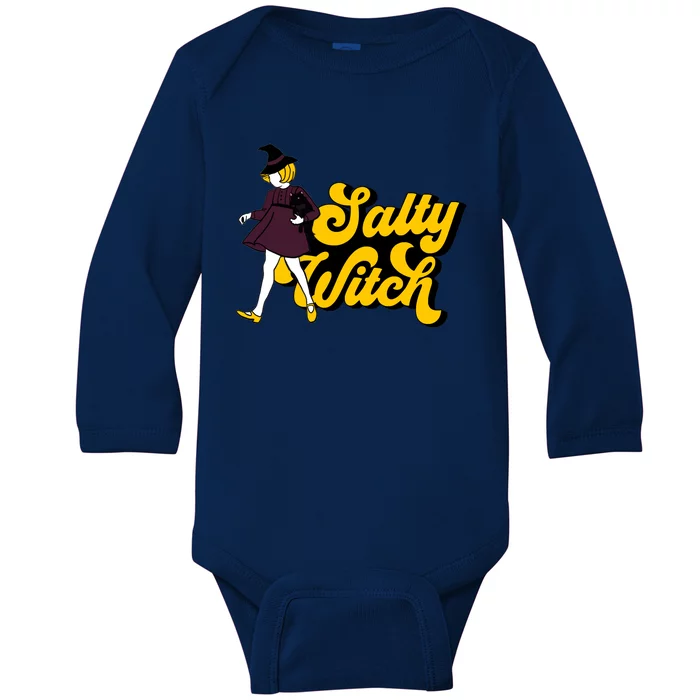 Retro Salty Witch Funny Halloween Girl Baby Long Sleeve Bodysuit