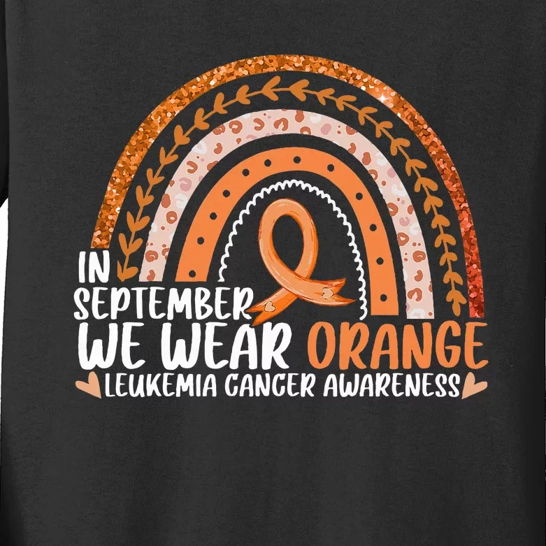 Rainbow September We Wear Orange Leukemia Awareness Ribbon Kids Long Sleeve Shirt