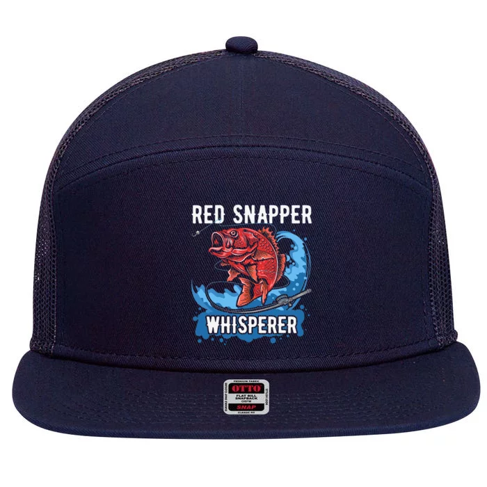 Red Snapper Whisperer Deep Sea Fishing Bass 7 Panel Mesh Trucker Snapback Hat