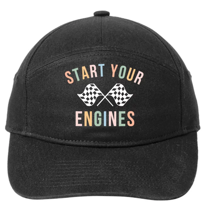 Retro Start Your Engines Checkered Flag Raceday Vintage 7-Panel Snapback Hat