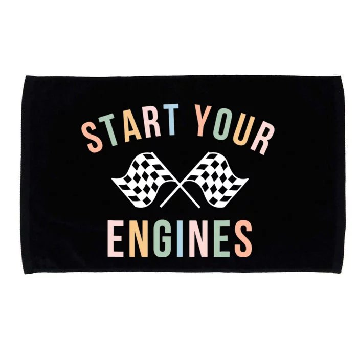 Retro Start Your Engines Checkered Flag Raceday Vintage Microfiber Hand Towel