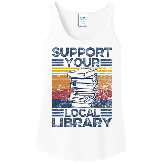 Retro Support Your Local Library Library Lover Book Reader Ladies Essential Tank