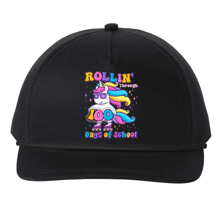 Rollin Through 100 Days Of School Roller Skating Unicorn Snapback Five-Panel Rope Hat