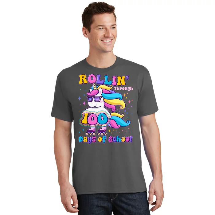 Rollin Through 100 Days Of School Roller Skating Unicorn T-Shirt