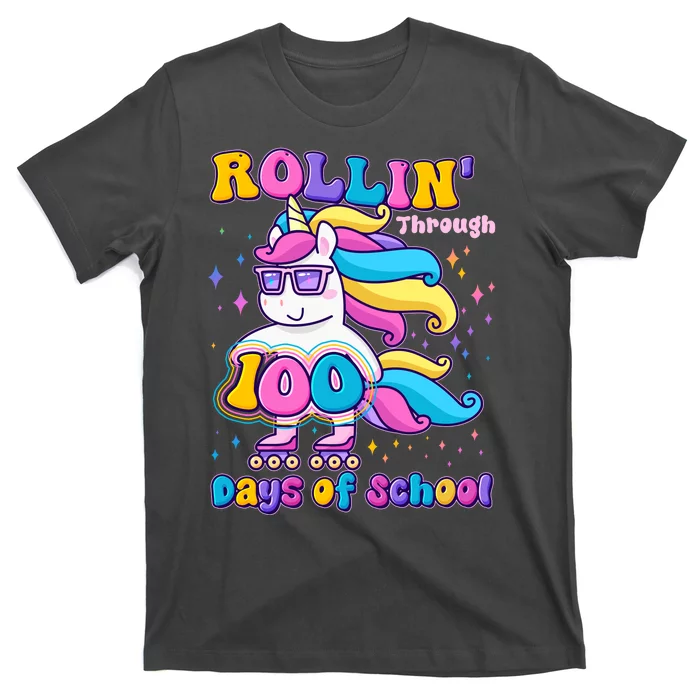 Rollin Through 100 Days Of School Roller Skating Unicorn T-Shirt