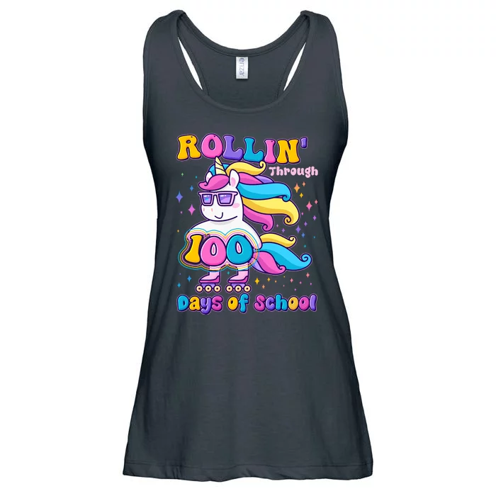 Rollin Through 100 Days Of School Roller Skating Unicorn Ladies Essential Flowy Tank