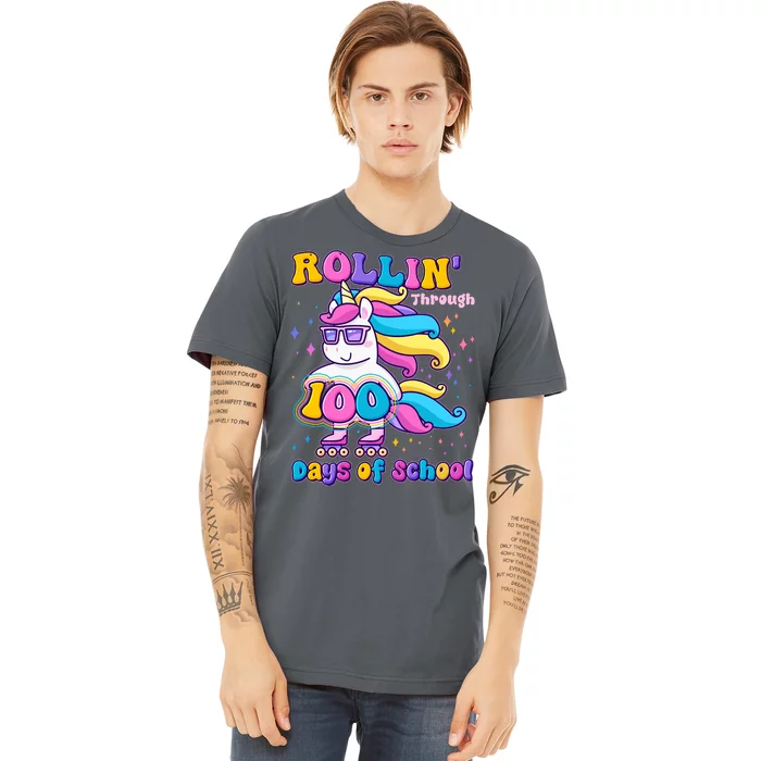 Rollin Through 100 Days Of School Roller Skating Unicorn Premium T-Shirt