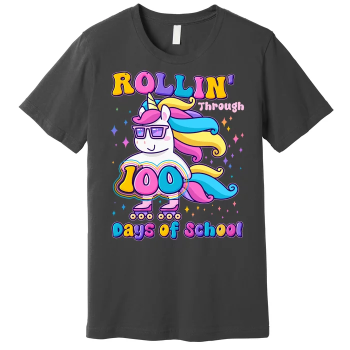 Rollin Through 100 Days Of School Roller Skating Unicorn Premium T-Shirt