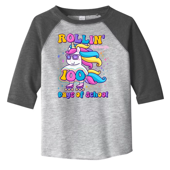 Rollin Through 100 Days Of School Roller Skating Unicorn Toddler Fine Jersey T-Shirt