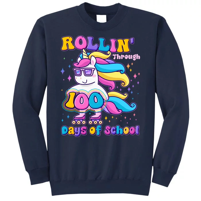 Rollin Through 100 Days Of School Roller Skating Unicorn Sweatshirt