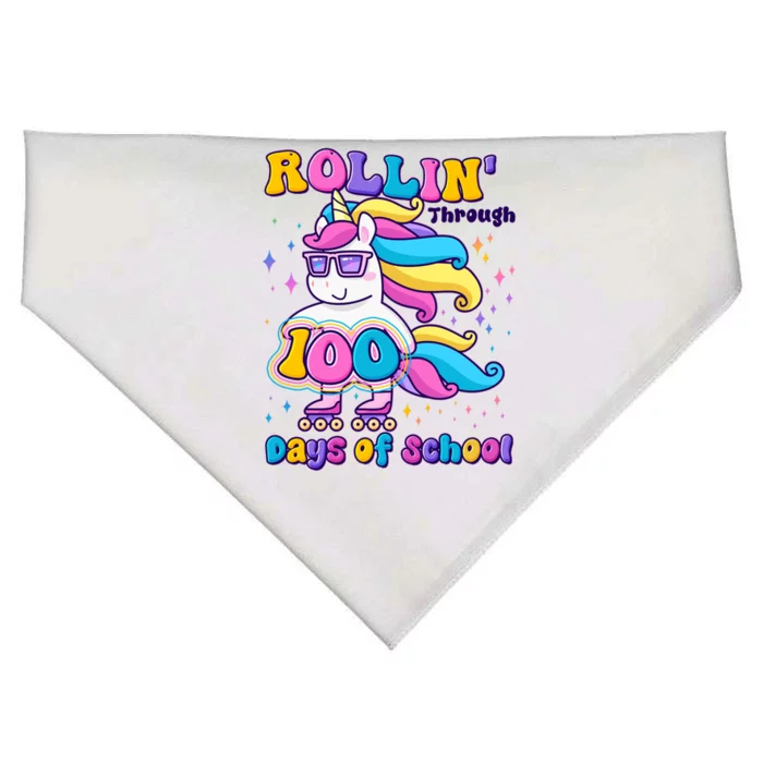 Rollin Through 100 Days Of School Roller Skating Unicorn USA-Made Doggie Bandana